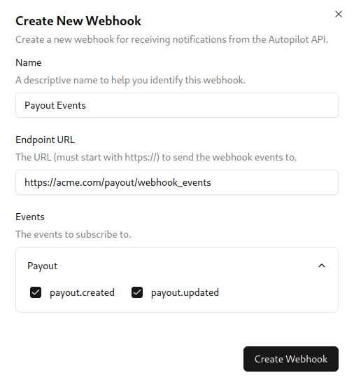 Create Webhook Preview